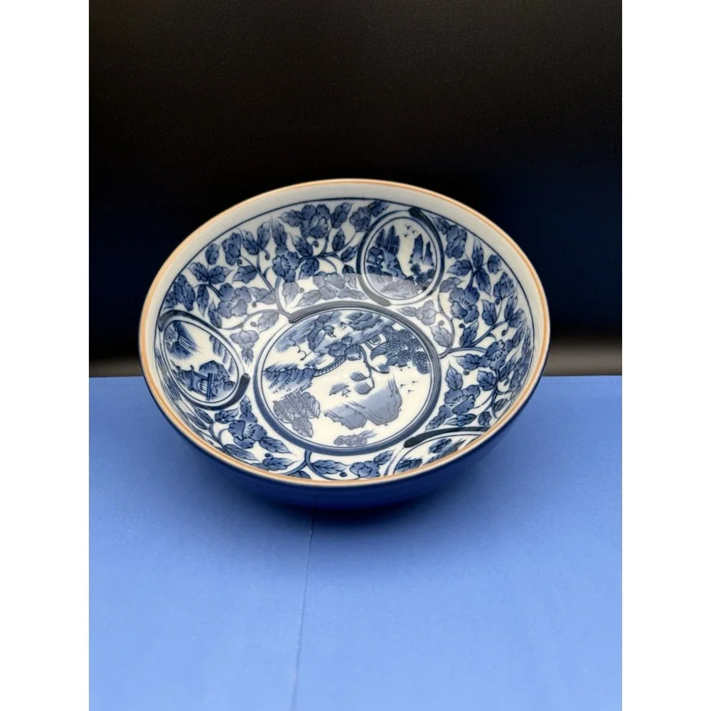 Japanese/Chinese Imari Style Blue & White Porcelain Rice Soup Bowl - 7